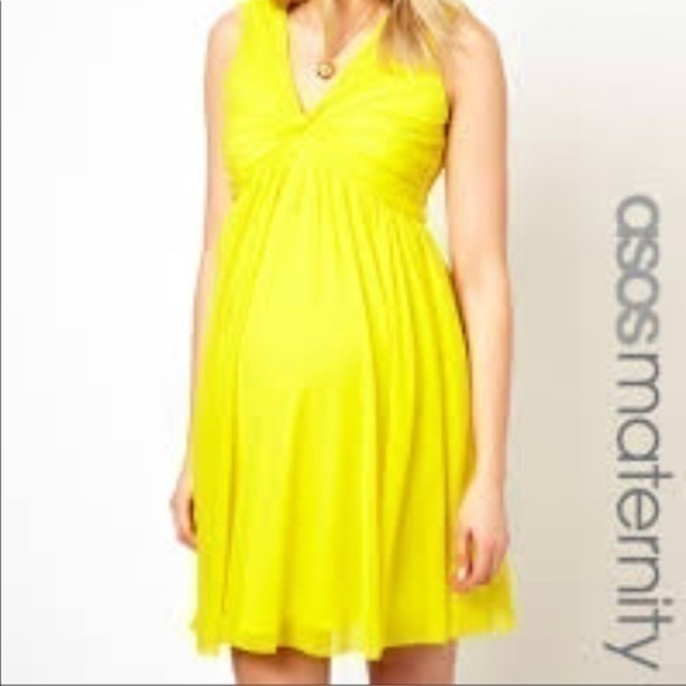 Bright yellow Maternity Knot Front V Back Dress 2